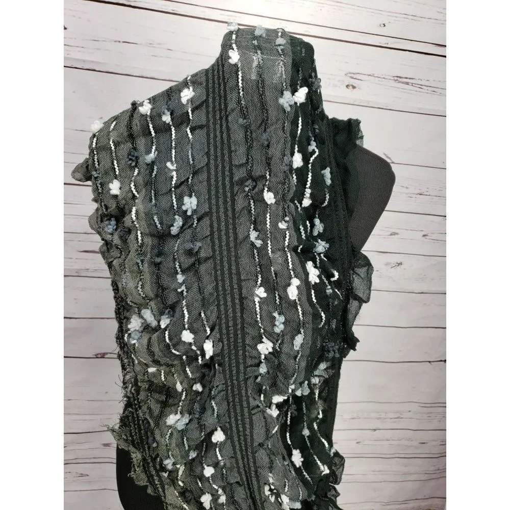 Anthropologie Gray black ombre Ruffle polyester‎ Infinity scarf